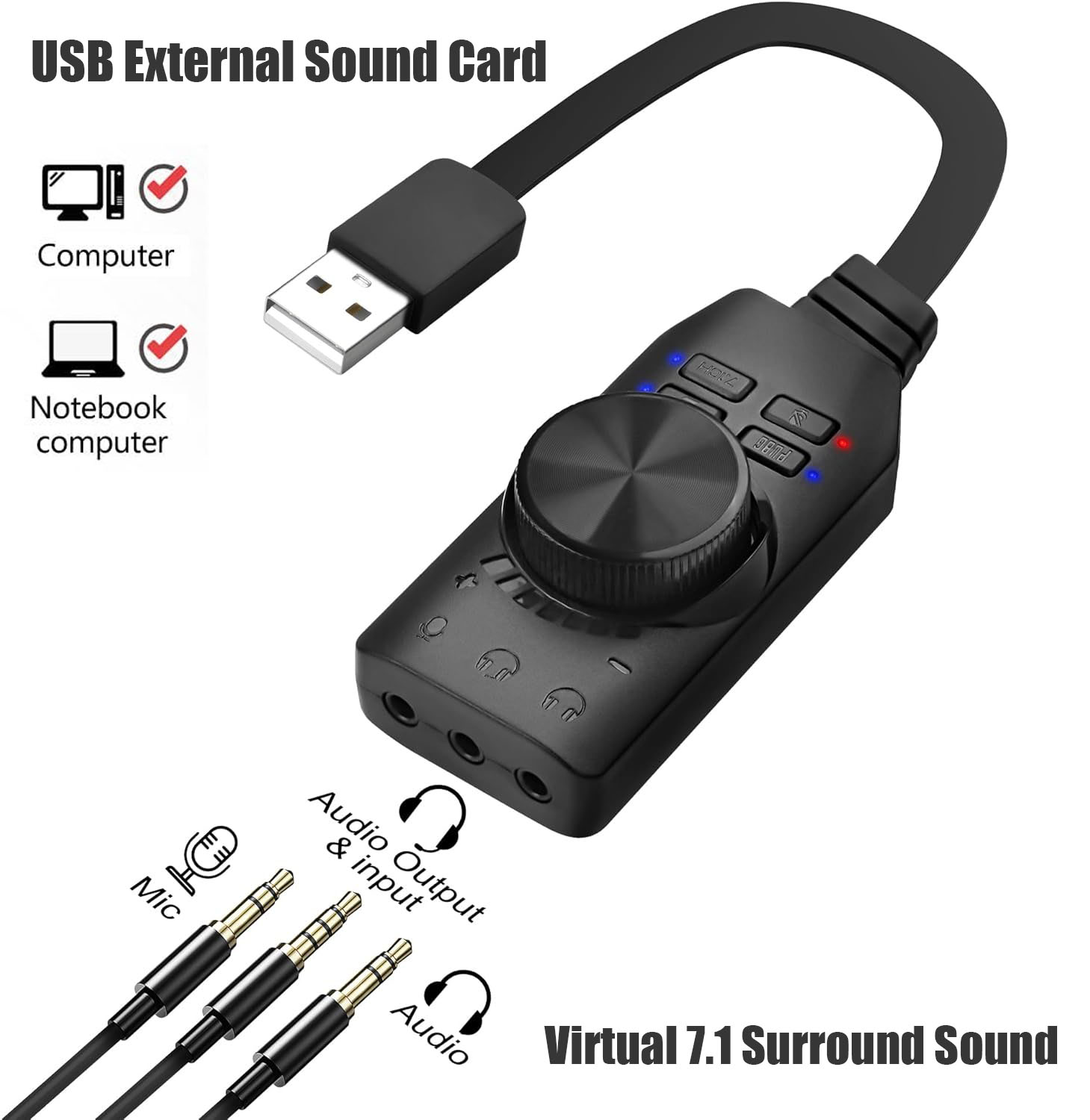 Gaming Headset 7.1 - Tarjeta de Sonido USB Virtual 7.1,