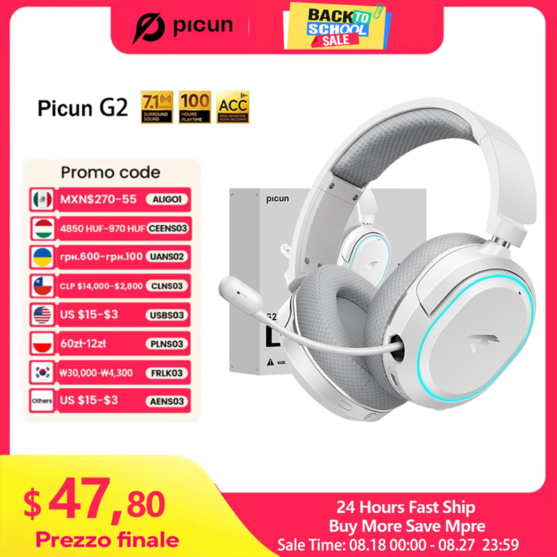 Gaming Headset 7.1 - Picun G2 2,4 GHz Bluetooth auriculares