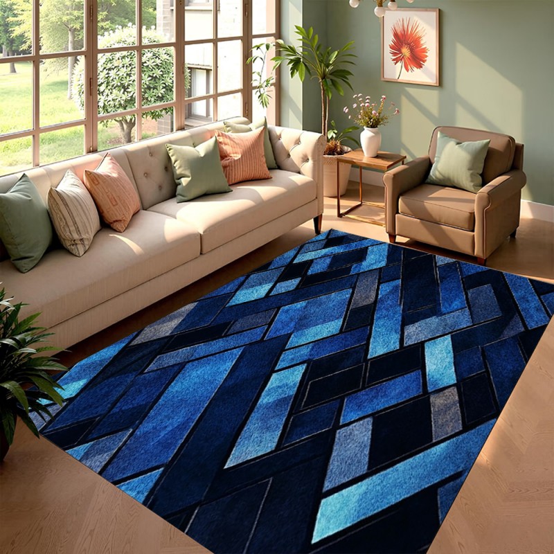 Esports Gaming Room - Alfombra Geométrica Azul Nórdica con Diseño